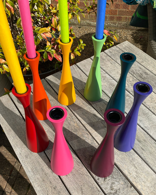 Wooden Turned and Painted Candle Holder TALL